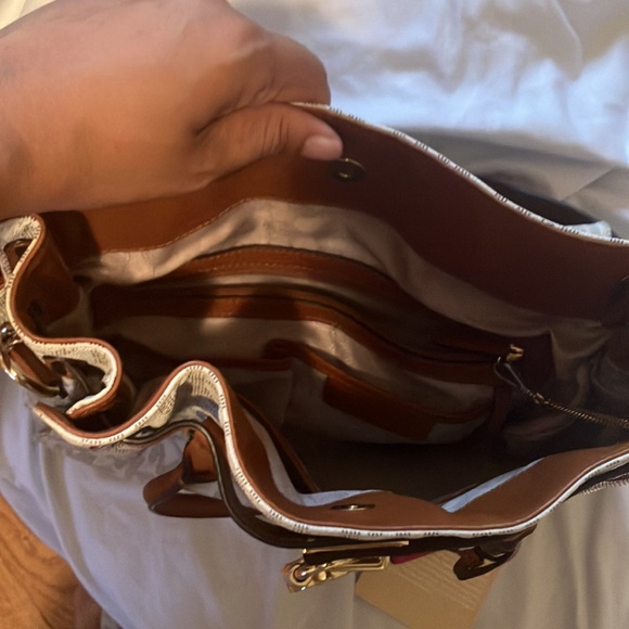 MK , monogrammed tan tote bag , gold details . Used great condition. - Picture 6 of 6